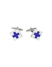 [Cudworth] Polished Rhodium Plated Square Cufflinks in Azure