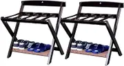 2pcs Luggage Rack - Foldable Guest Room Suitcase Stand with Shoe Shelf, Double Floor Luggage Stand Travel Bag Organizer, L60×W50×H65cm