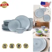 Elegantly Handcrafted Stoneware Dinnerware Set for 8 - Pearl Blue 24 Pieces