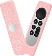 Protective Case for Apple TV 4K Series 6 Remote Control, Honey Comb Back Cover Design Lightweight Anti Slip Shockproof Skin Sleeve for Apple tv 4k 2021 Remote Cover Glow in The Dark (Pink)