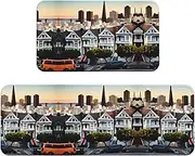 San Francisco Print Kitchen Floor Mat 2 Sets Non-Slip Rugs for Kitchen Laundry Office and Home Decor
