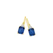 9ct Gold Created Ceylon Sapphire & Diamonds Hook Earrings in Blue
