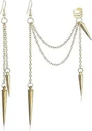 [DAMLENG] Lightweight Unique Black Punk Long Tassel Chain Ear Cuff Earrings 316L Stainless Steel Vintage Barrel Nails Crawler Climer Dangle Drop Earrings for Men Women Unisex