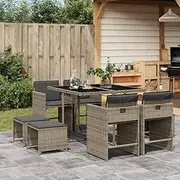 9 Piece Garden Dining Set with Cushions Grey Poly Rattan, Conversation Sets