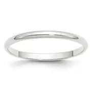 Solid 14K White Gold 2mm Light Weight Half Round Men's/Women's Wedding Band Ring Size 10