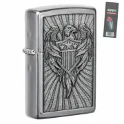 Zippo 49450 Eagle Shield Emblem Design Street Chrome Lighter + FLINT PACK