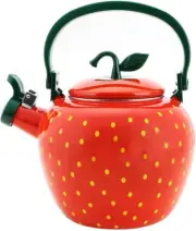 Whistling Tea Kettle for Stove Top Enamel on Steel Teakettle, Strawberry Design