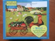 MB Charles Wysocki 1000 pc puzzle: ROOSTER EXPRESS Farm Chickens NEW