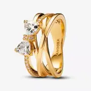 New 100% Authentic PANDORA 14k Plated Sparkling Bow Crossover Ring 163511C01-48