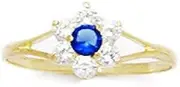 [JewelryWeb] 14ct Yellow Gold Deep Blue CZ Simulated Diamond Size K 1/2 Flower Teen Ring