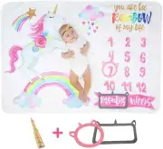 Unicorn Jumping Soft Plush Milestone Baby Blanket Set