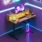 Ufurniture Electric Standing Desk LED Light & Power Outlets 120cm Rustic Brown