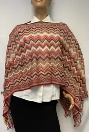 MISSONI Wave ZigZag Shimmer Pancho Fringe Scarf in Multicolor 3027 0003 NEW