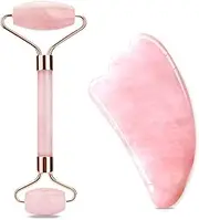KGDUYC Massagers, 2 Pieces Gua Sha Stone and Face Roller Rose Quartz, Guasha Set Beauty Massager, Jade Roller, Promotes the Absorption of Eye Creams, Skincare Gift, Improves Fine Lines
