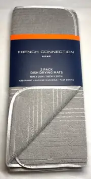 FRENCH CONNECTION DRYING MATS (2) GRAY TEXTURED STRIPES 15 x 20 in POLYESTER NEW