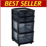 Durable Rolling Plastic Storage Cart - 4-Tier Drawer Organizer for Home & Office