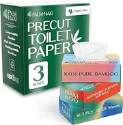 Pre-Cut Bamboo Toilet Paper – 3-Ply, Compact Tissue Boxes | Tree-Free, BPA/PFAS-Free, Lint-Free, Septic-Safe | 3 Boxes (125 Sheets/Box) | PALM NAKI