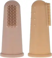 TOPGOMES Baby Finger Toothbrush with Case, Food Grade Silicone, BPA Free, 2-Pack (Dusty Lilac+Apricot)