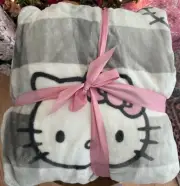 Hello Kitty Plush Throw Blanket Grey With Pink Bow FULL/QUEEN 90 X 90