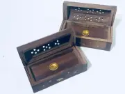 2 x Incense cone Burner sandalwood (Handmade) with brass elephant stars inlay
