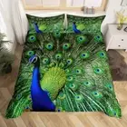 Cover Double Bedding &Linen Green Cute Animal Bedding Set Peacock Feather Decor