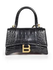 Black Leather Croc Hourglass XS Bag