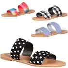 Double Band Open Toe Flat Slide Sandal Flip Flops Black White Blue Fuchsia Multi