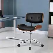 ALFORDSON Wooden Office Chair for Home Office Study, PU Leather Swivel Executive Computer Desk Chair Height Adjustable, Mid Back Task Chair for Living Room, Estelle Black