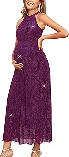 [AISWI] Maternity Sparkly Mesh Dress Halter Neck Sleeveless A Line Pregnancy Dresses Semi Formal Baby Shower Photoshoot