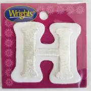 WRIGHTS Cooper Font Embroidered Letter 'H' Iron On Applique - WHITE