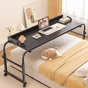Adjustable Overbed Table with Wheels, Mobile Over Bed King Queen Laptop,King Queen Desk, Standing Desk,for Eating On Bed,Working Reading Eating Bedroom Sofa(Black)