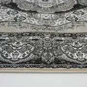 Zartosht 3780 Grey/ Black White Round Persian Traditional Rug