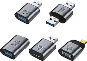 tunghey 5Pack USB C to USB 3.1 USBC Adapter Kit, 3PCS USB C Male/Female to USBC Female 10Gbps, 2PCS Female/Male USB3.0 to Male USB3.0 Adapter, Charger Converter OTG Fast Charging