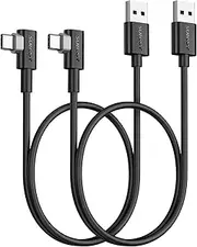 SUNGUY USB C 90 Degree Cable 2FT, 2-Pack Right Angle 3A USB 2.0 Type C Fast Charge & Sync Cord Compatible with Samsung Galaxy S20 S10 S9 S8 Plus S10E, A10e A20 A50 A51 A71, Note 20 10, Moto G7 G8