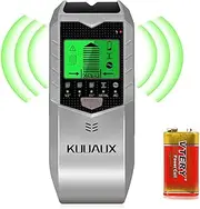 KUUAUX Stud Finder Wall Scanner, 5 in 1 Stud Detector with Smart Microprocessor Chip and HD LCD Display, Beam Finders for Center and Edge of Wood, AC Wire, Joist, Metal and Pipe, Tool Gift, Silver