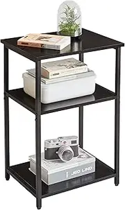 IBUYKE Side Table, 3-Tier End Table, Industrial Nightstand Small Table with Storage Shelf, for Bedroom, Living Room, Hallway, Black UTMJ402B