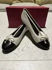 NIB $258 Tory Burch CAP-TOE Cream/Black QUILTED BALLET Flats Sz 8
