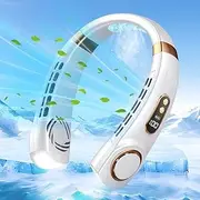 Xkimos Portable Neck Fan - Rechargeable Hands-Free Bladeless Fan with 5 Adjustable Speeds & LED Light, Wearable Personal Neck Fan for Cooling on the Go, Lightweight and USB Powered (White)