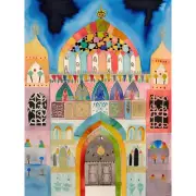 Jewish Synagogue Decorated Facade Modern Folk Art Art Canvas Picture Print 18X24
