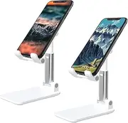 [2 Pack] Foldable Cell Phone Stand, TIQUS Angle & Height Adjustable Desk Phone Holder with Stable Anti-Slip Design Compatible with iPhone Smartphones Kindle White