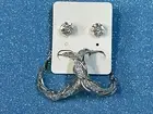 Mesh Design Sparkly Spiral Silver Hoop Earring & Cubic Zirconia Stud Earring Set