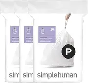 simplehuman Code P Custom Fit Liners, Extra Large, Ultra Strong Rubbish Bin Bags, 50-60 Liter / 13-16 Gallon, 3 Refill Packs (60 Count)