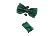 Mens Green Paisley Matching Bow Tie, Pocket Square & Cuff Links Set