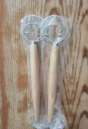 TEEVEA Danish Dough Wisk Stainless Steel with Wooden Handle. 2 pack. NEW
