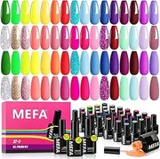 MEFA 35 Pcs Gel Nail Polish Set, 32 Colors Summer Neon Gel Nail Polish Kit with Base Coat No Wipe Glossy & Matte Top Coat Rainbow Bright Yellow Hot Pink Nail Art Manicure DIY Salon Home for Women