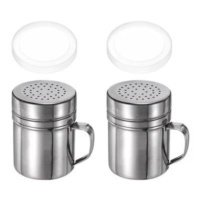2pcs Salt Dredge Shakers 10 Ounce Stainless Steel Spice Shakers W Handle and Lid