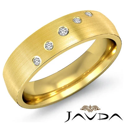 5Bezel Round Diamond Wedding Solid Band 14k Yellow Gold Men Half Eternity 0.25Ct