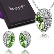 Boxed Avocado Necklace and Earrings Set Embellished with SWAROVSKI® Crystals