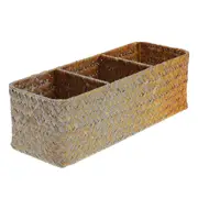 1pc 3 Compartments Home Storage Box - Sea Grass Woven Case