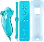 Lyyes Wii Controller with Motion Plus Wii Motion Remote with Nunchuck for Wii Wii U (Blue)